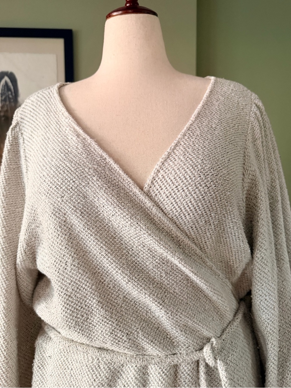 Anthropologie Bouclé Knit True Wrap Sweater Dress Oatmeal Size 3X - Picture 2 of 9